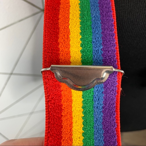 Pride Rainbow Adjustable Elastic Gator Clasp Suspenders - Picture 3 of 7